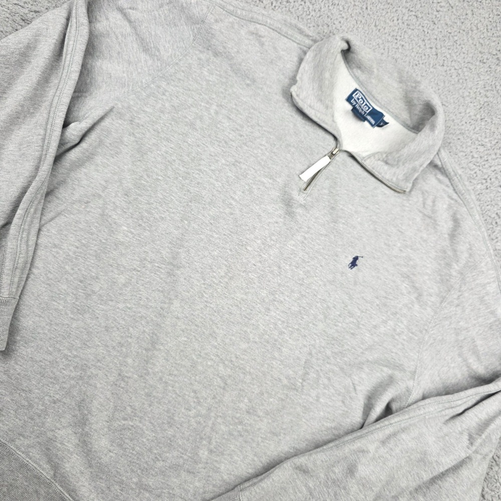 Polo Ralph Lauren Mens XL Gray Quarter Zip Pullover Sweatshirt Cotton Blend